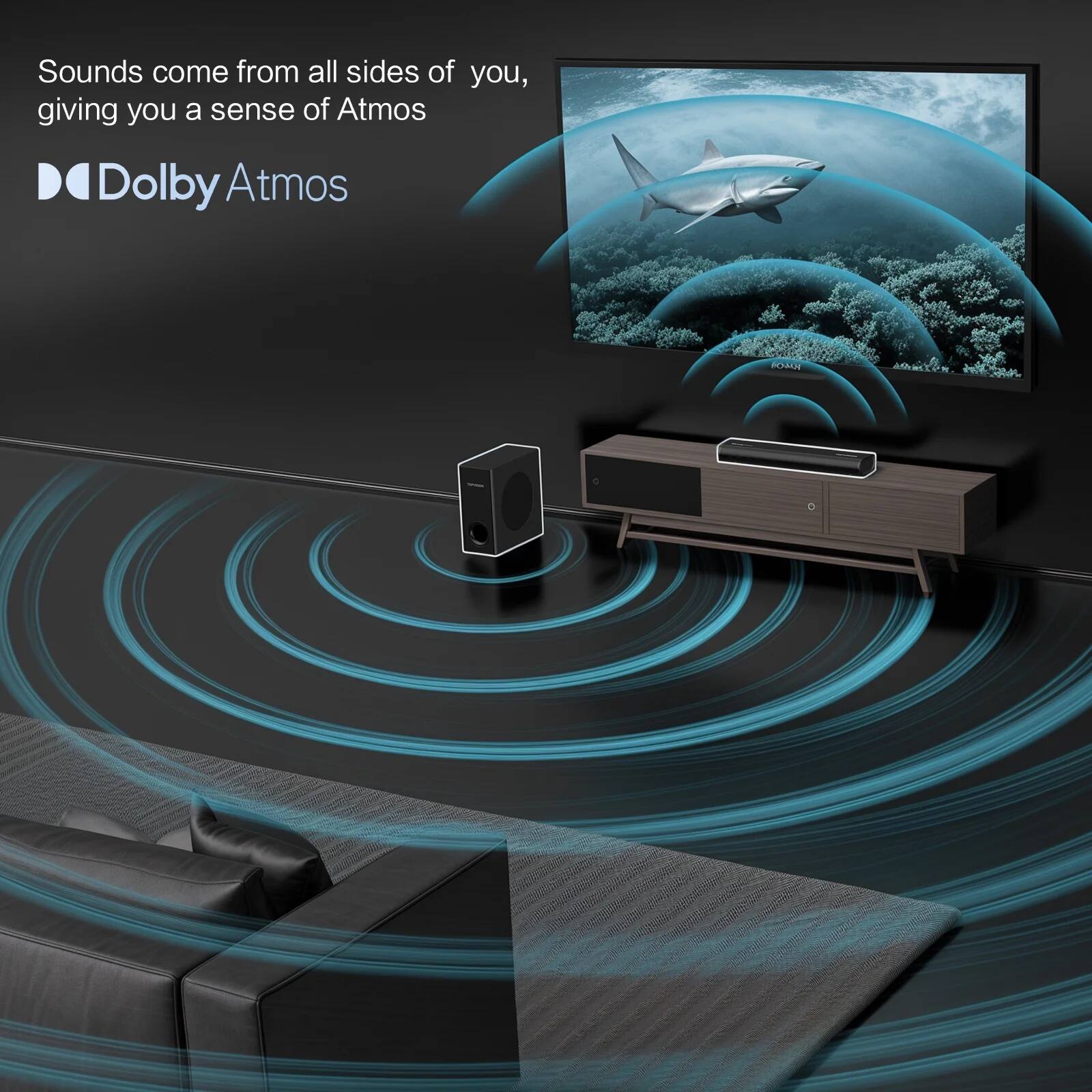 Sounds come from all sides of you, giving you a sense of Atmos

Dolby Atmos