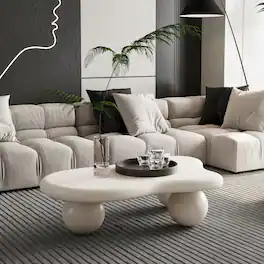 Loheer - Cloud Shaped Coffee Table Modern Living Room Table with Ball Legs 40 Inch - Cream White