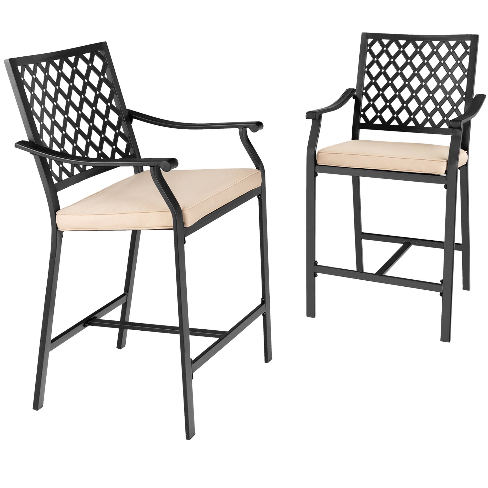 Front. Costway - Costway 2PCS Patio Bar Stool Counter Height Cushioned Chair Armrest Garden Deck - Black,Beige.