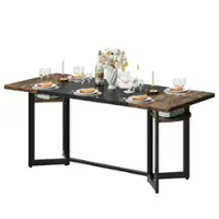 Bestier 70" Dining Table for 6-8 Wooden Kitchen Table or Computer Desk with Shelves and Metal Legs - Brown - Front_Zoom