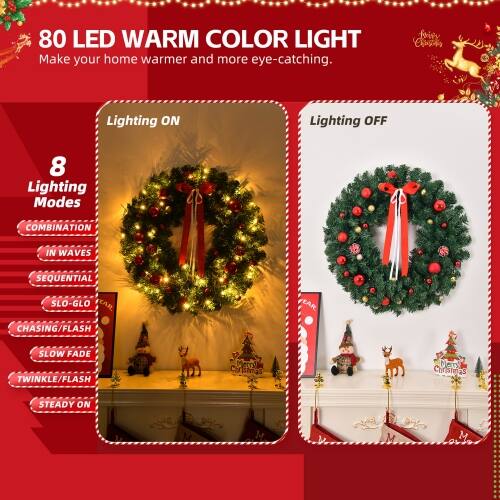 80 LED WARM COLOR LIGHT  
Make your home warmer and more eye-catching.

Lighting ON  
Lighting OFF

8 Lighting Modes  
- COMBINATION  
- IN WAVES  
- SEQUENTIAL  
- SLO-GLO  
- CHASING/FLASH  
- SLOW FADE  
- TWINKLE/FLASH  
- STEADY ON
