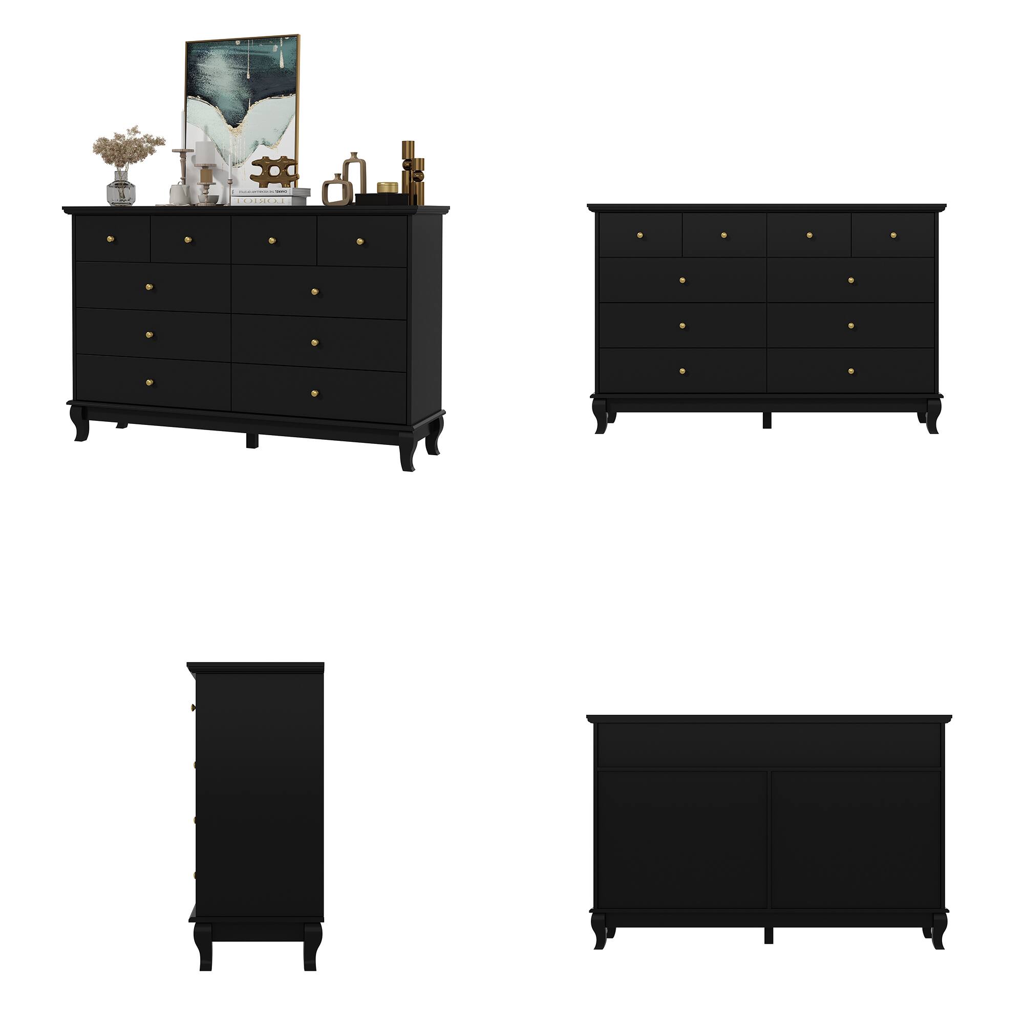 Angle. Famapy - Famapy 10 Drawers Chest Horizontal Dresser: Elevate Spaces with European - Style Elegance - Black.