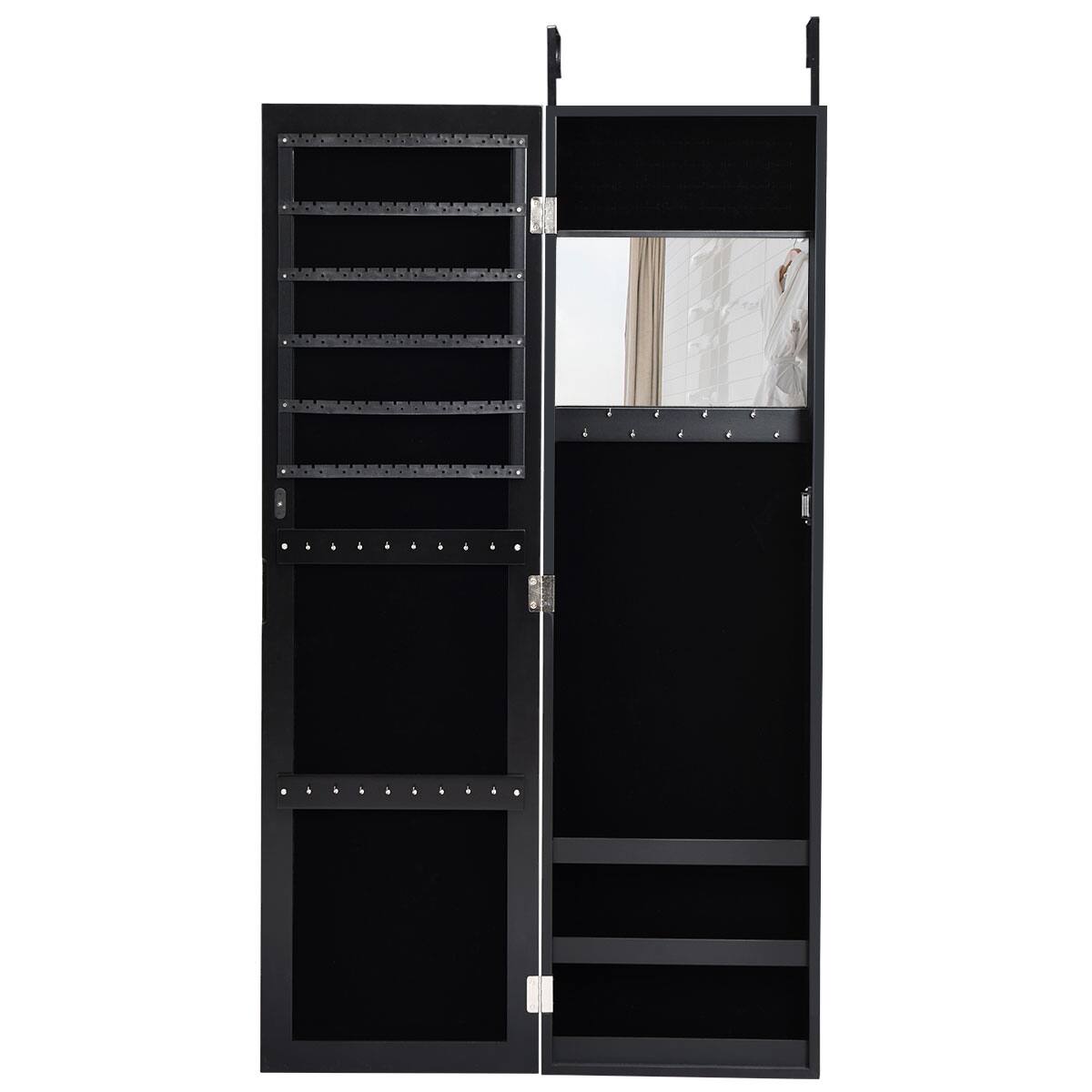 Alt View 18. Costway - Wall Door Mounted Mirrored Jewelry Cabinet Storage Organizer-Black - Black.