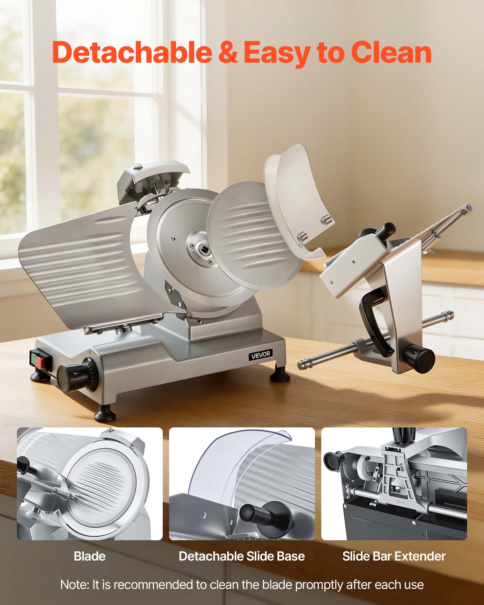 Detachable & Easy to Clean

Blade
Detachable Slide Base
Slide Bar Extender

Note: It is recommended to clean the blade promptly after each use