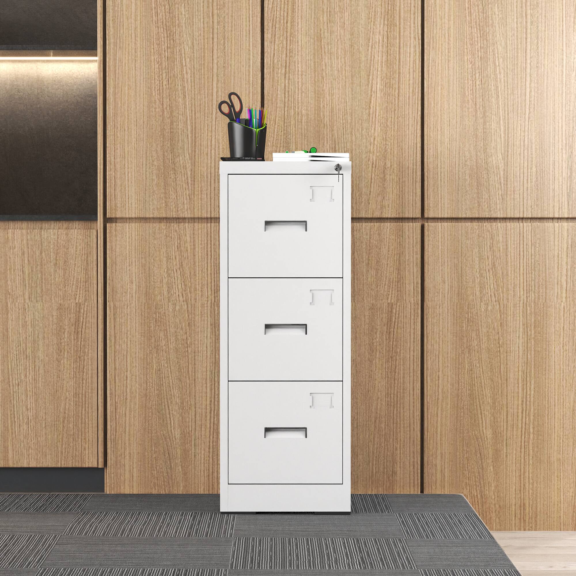 Alt View 8. GOODSILO - Three-Drawer Vertical File Storage Cabinet with Locking System and Card Slot for Office and Home Use - White.