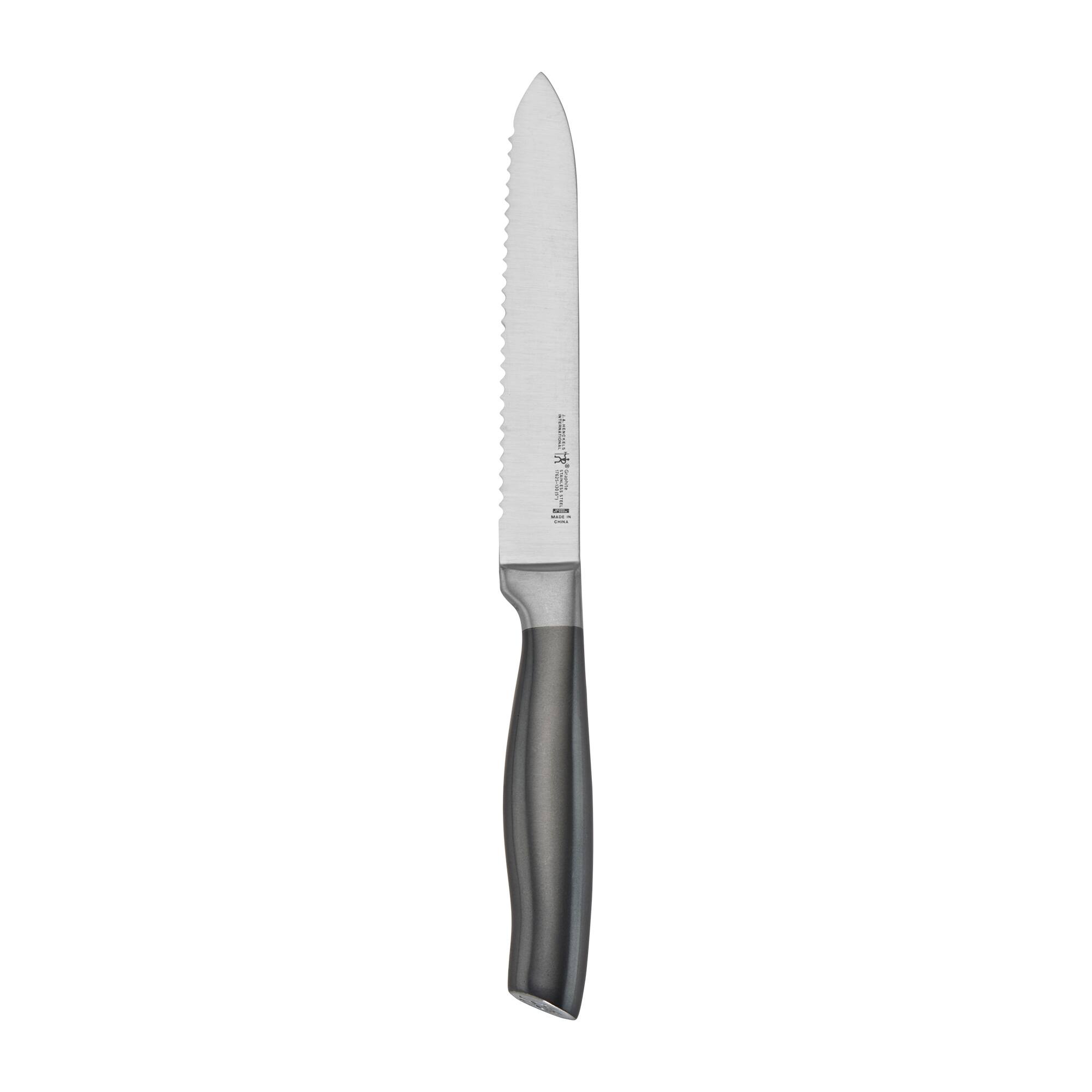 Front. Henckels - Henckels Graphite 5-inch Serrated Utility Knife - Stainless Steel.
