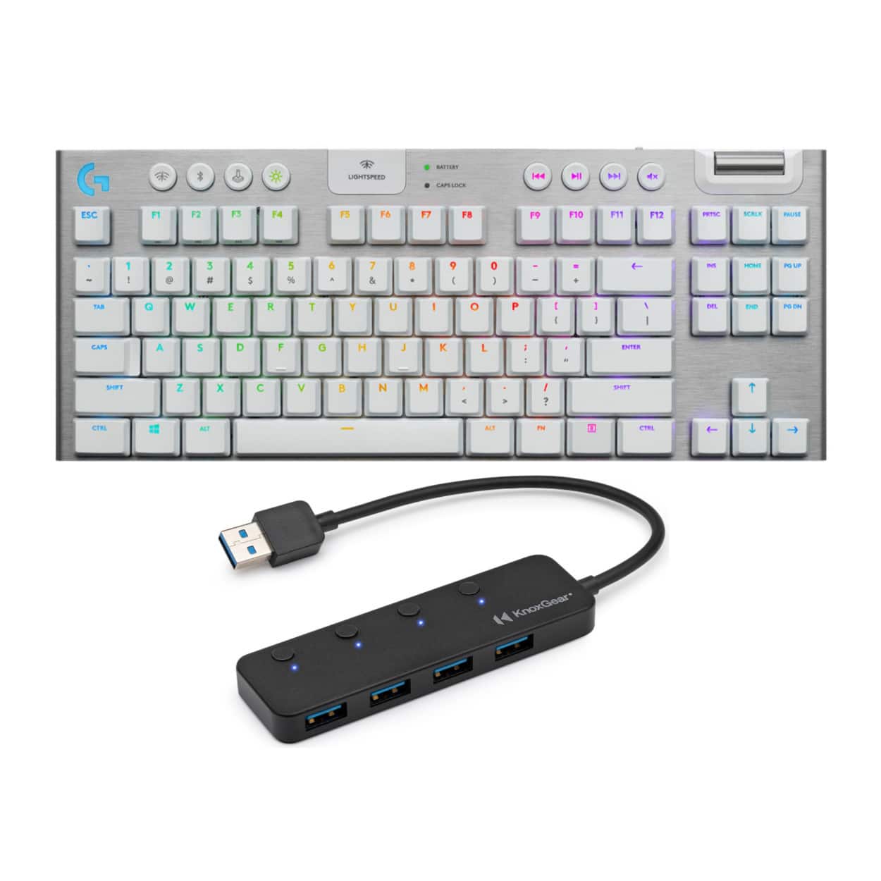 Logitech - G915 TKL Tenkeyless Wireless RGB Mechanical Gaming Keyboard and USB Hub - Grey