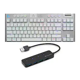 Logitech - G915 TKL Tenkeyless Wireless RGB Mechanical Gaming Keyboard and USB Hub - Gray