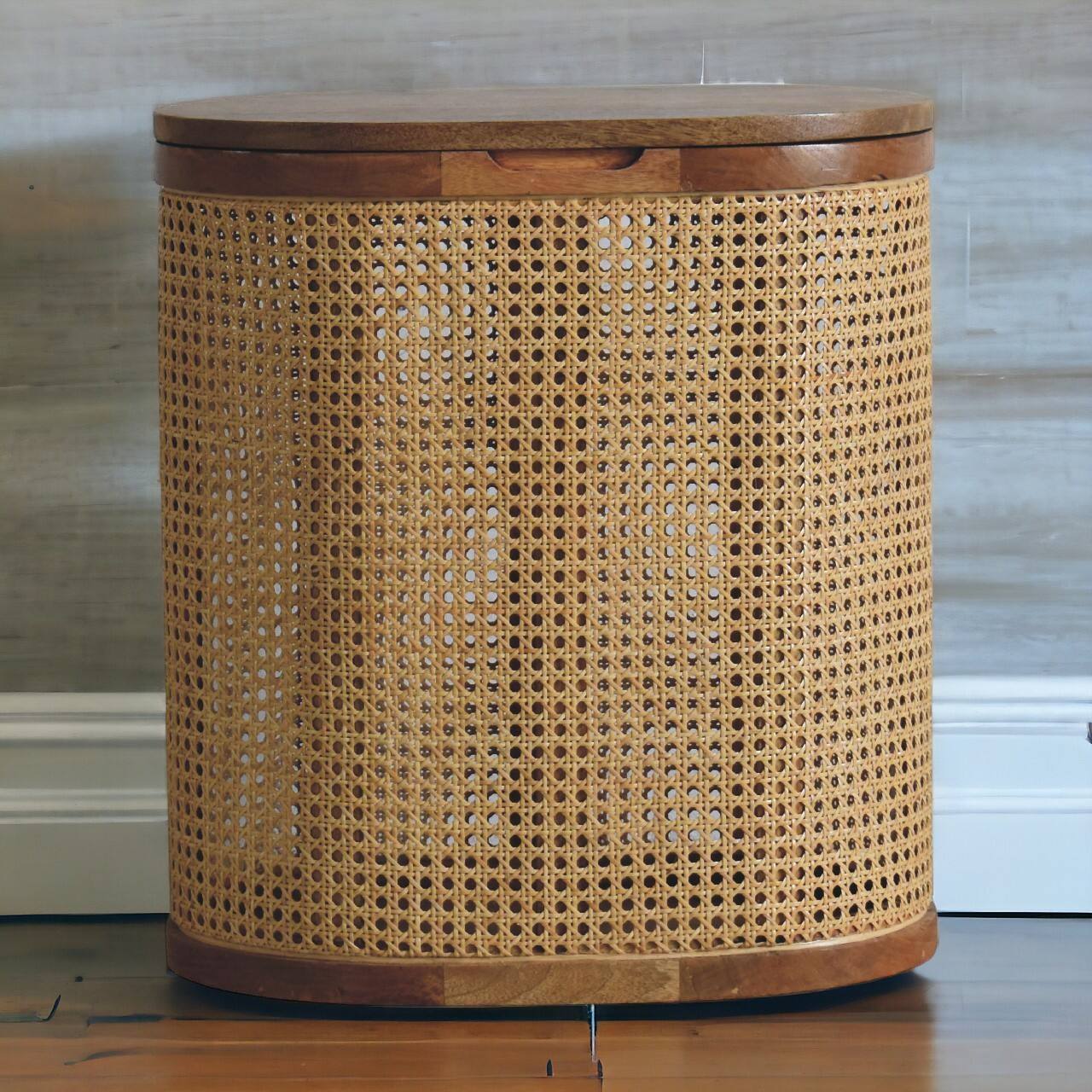 Angle. Artisan Furniture - Larissa Lid-up Storage Stool, Beige and Brown - Brown.