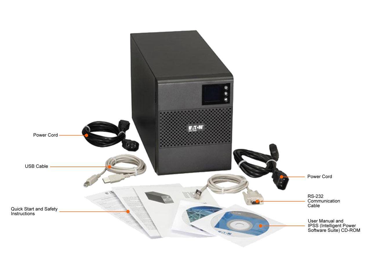 Power Cord  
USB Cable  
Quick Start and Safety Instructions  
RS-232 Communication Cable  
User Manual and IPSS (Intelligent Power Software Suite) CD-ROM