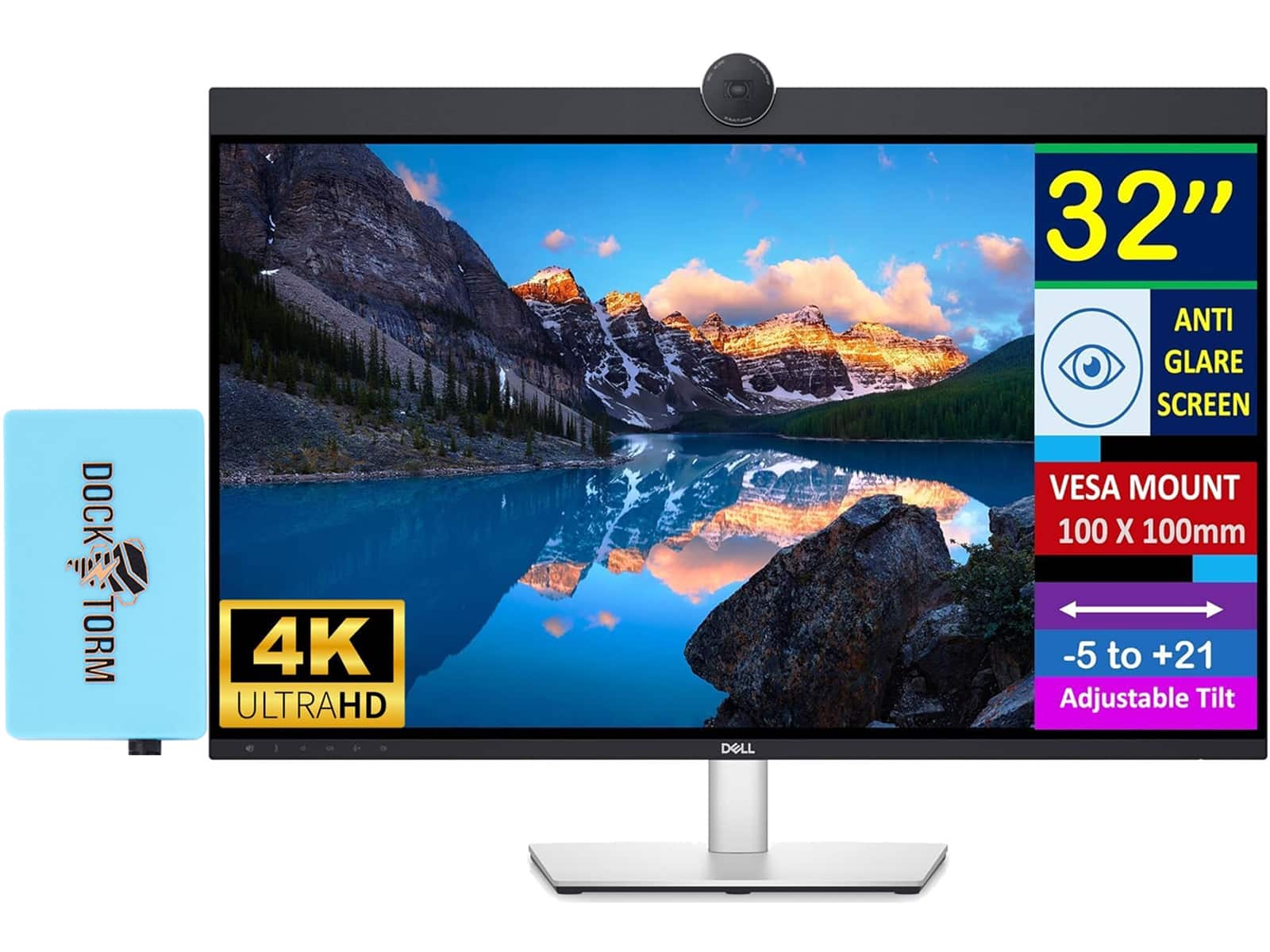 Dell - 32" 4K UHD IPS Video Conferencing Monitor, Built-in Speakers, VESA Mount, DisplayPort & DKZ Hub, Color - Black/Silver