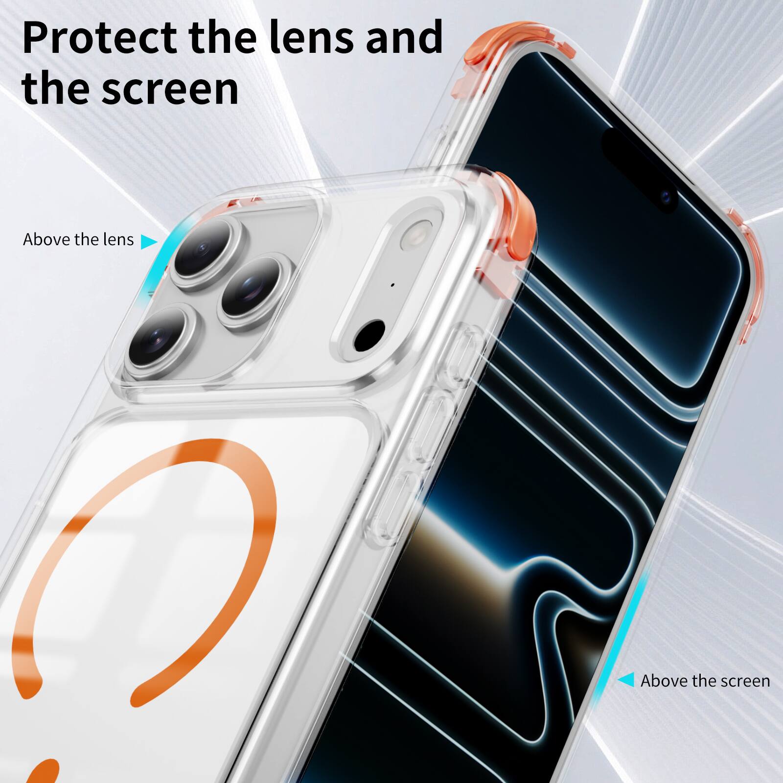 Protect the lens and the screen

Above the lens

Above the screen