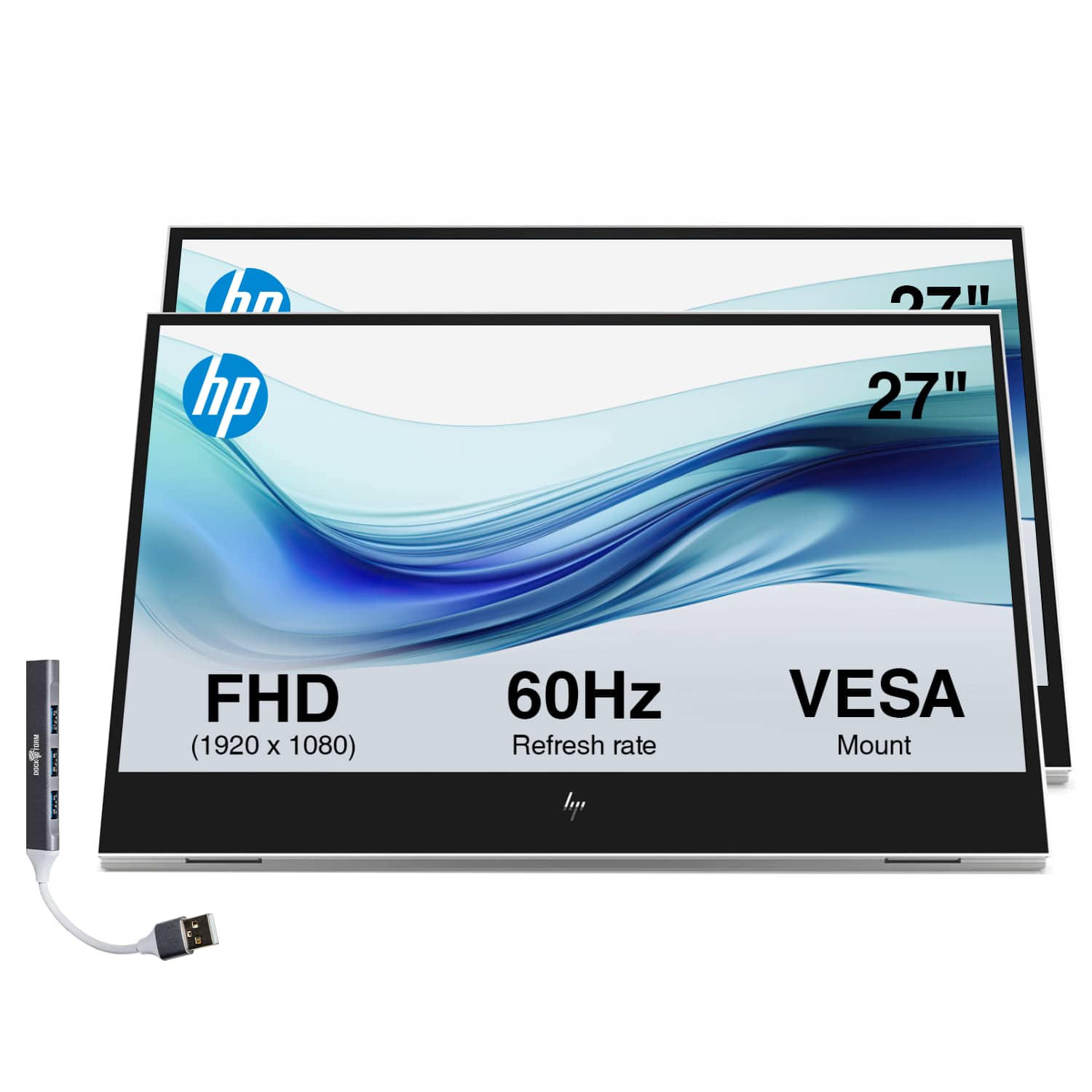 HP - E14 G4 14" FHD Portable Monitor, 5ms Response Time, Flicker Free, 400 nits Brightness & DKZ Hub (1B065AA#AC3) 2 Pack - Silver