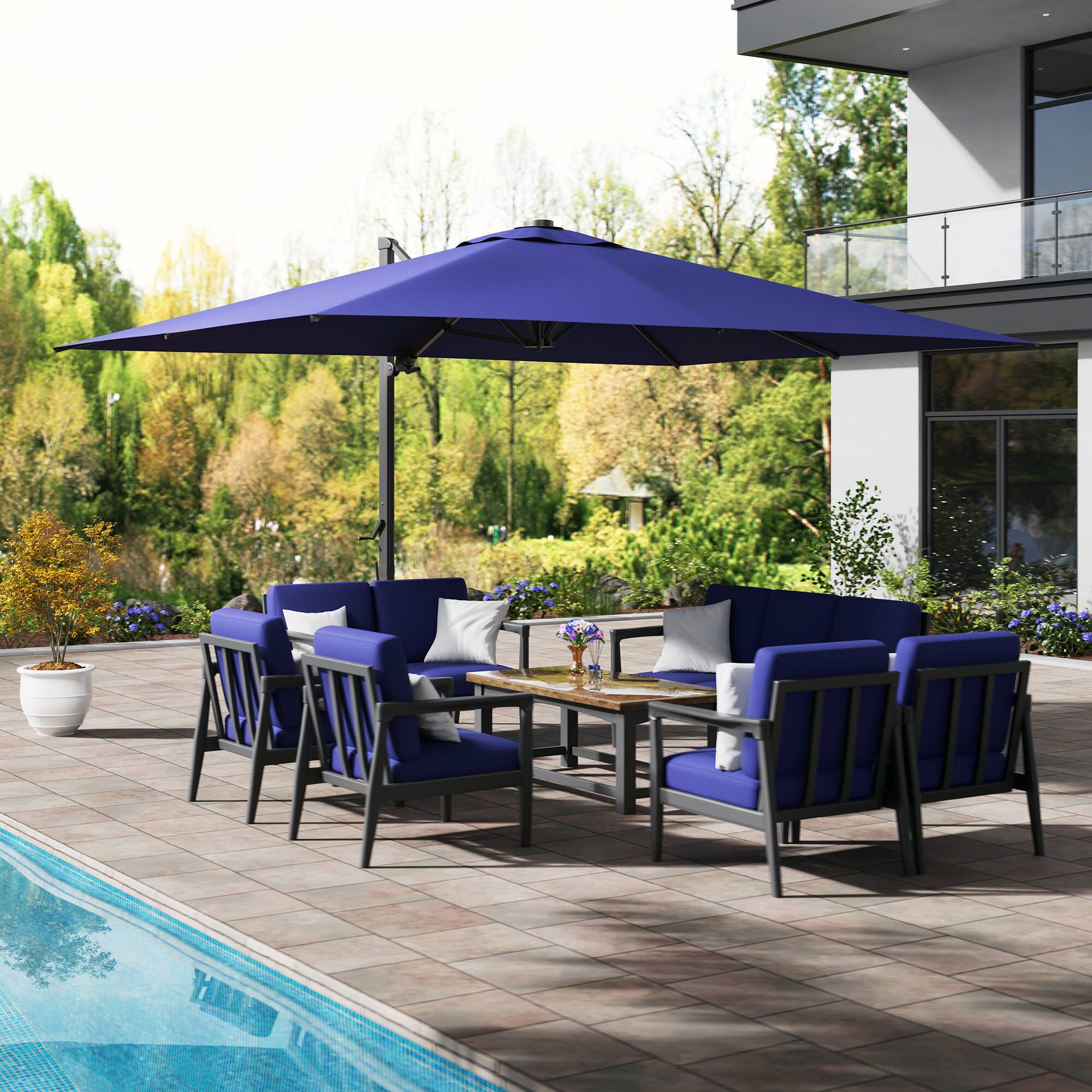 Left. Mondawe - 10x13ft Patio Cantilever Umbrella Square Windproof Offset and Heavy Duty Sun Umbrella - Navy Blue.