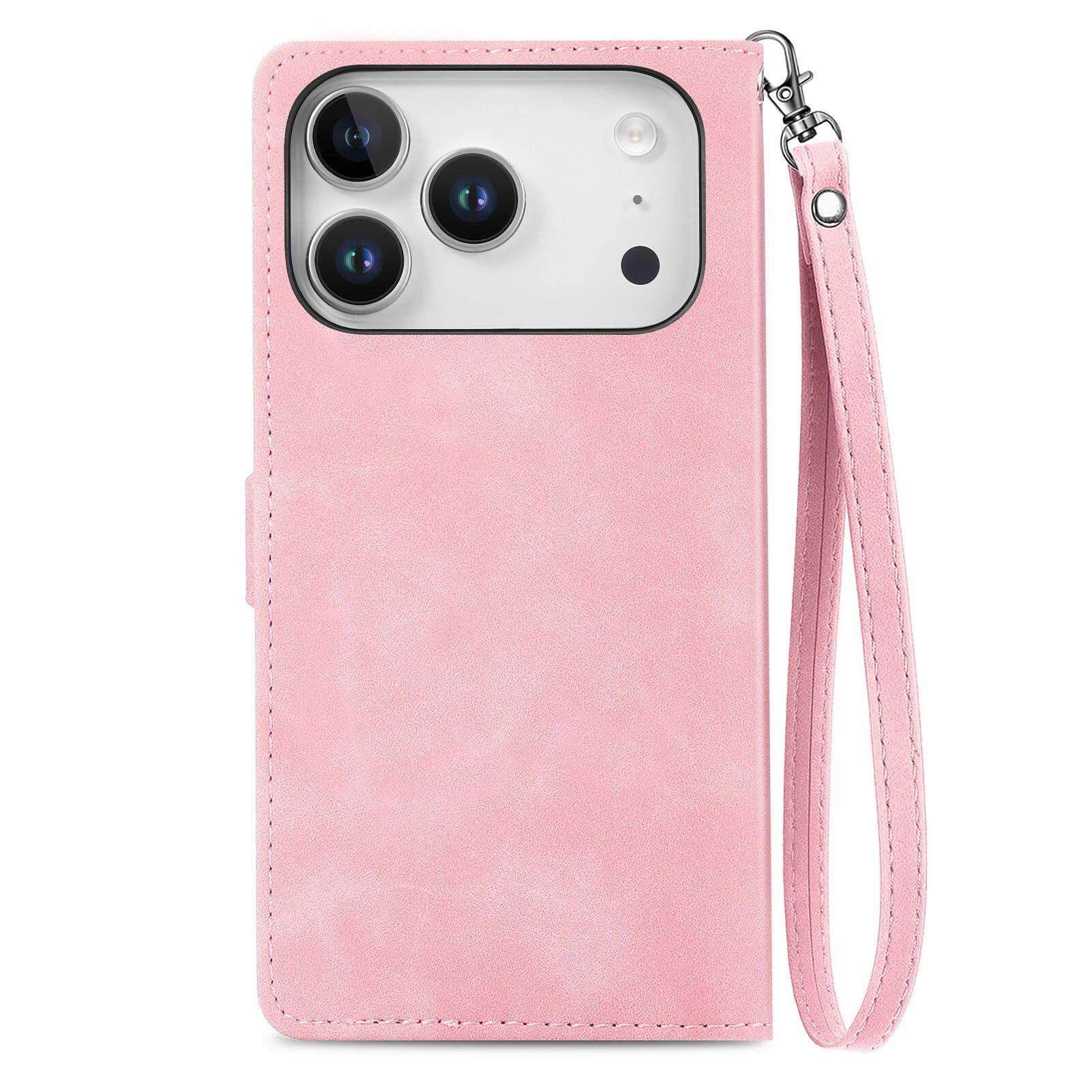 Alt View 2. Dteck - for Apple iPhone 17 Pro Wallet Case,Folio Shockproof PU Leather Card Holder Cover with Zipper Pocket & Wrist Strap - Pink.