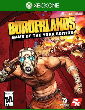 XBOX ONE
4K ULTRA HD
HDR
XBOX ONE X ENHANCED
BORDERLANDS
GAME OF THE YEAR EDITION
MATURE 17+
ESRB
gearbox software
2K - M (Mature 17+)