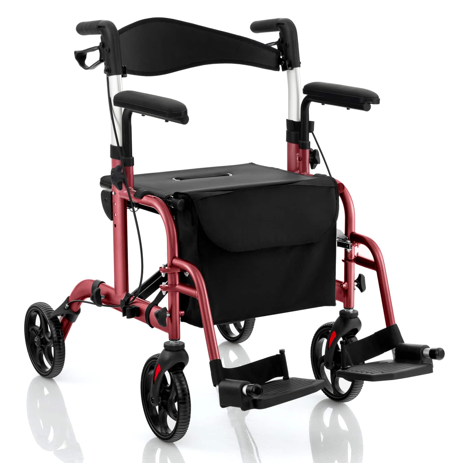 Front. Costway - Costway Folding Rollator Walker with Seat & 8" Wheels Supports up to 300 lbs Red - Red.