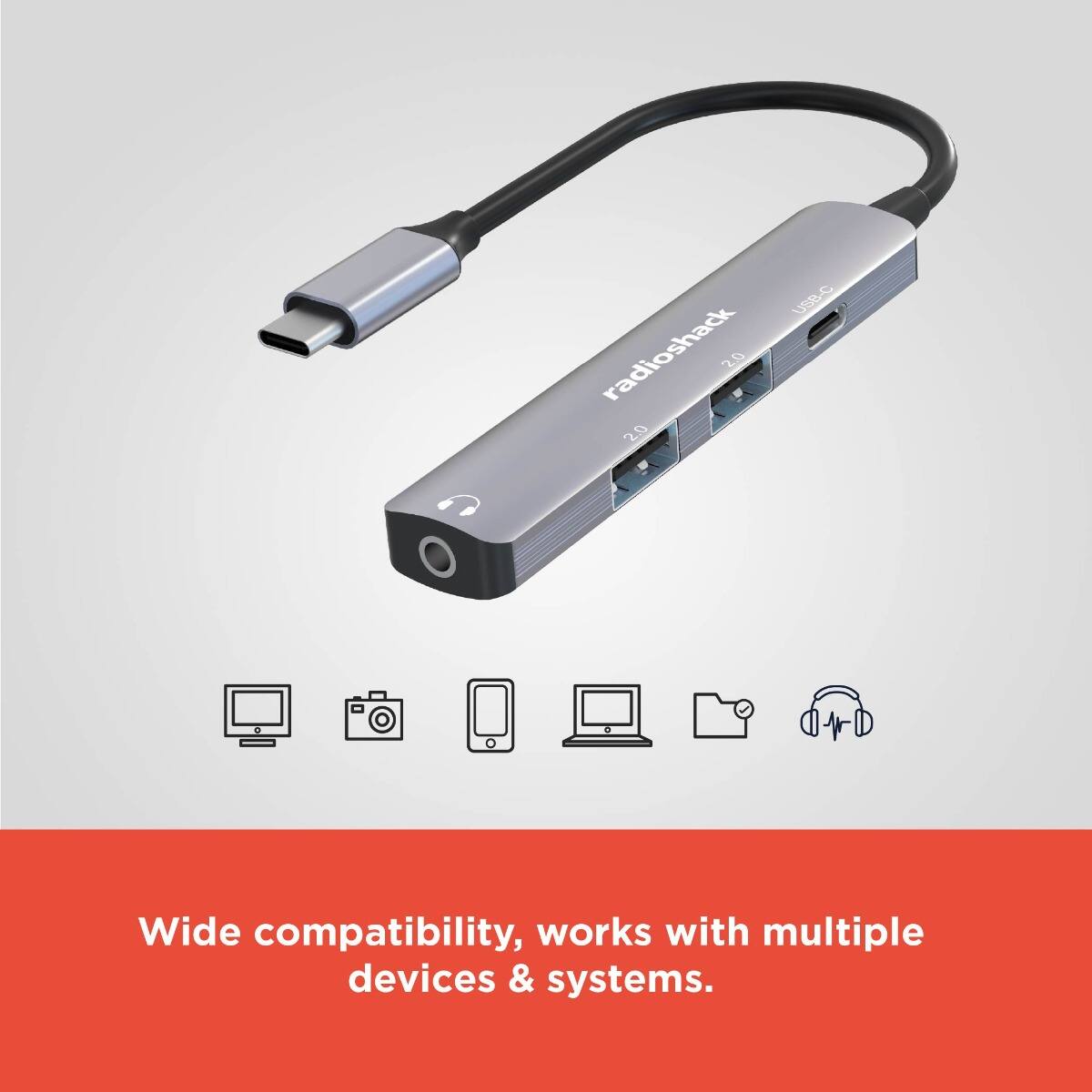 RadioShack Small Hub USB 2.0 with 4 Ports, 2 USB, 1 Type C and 1