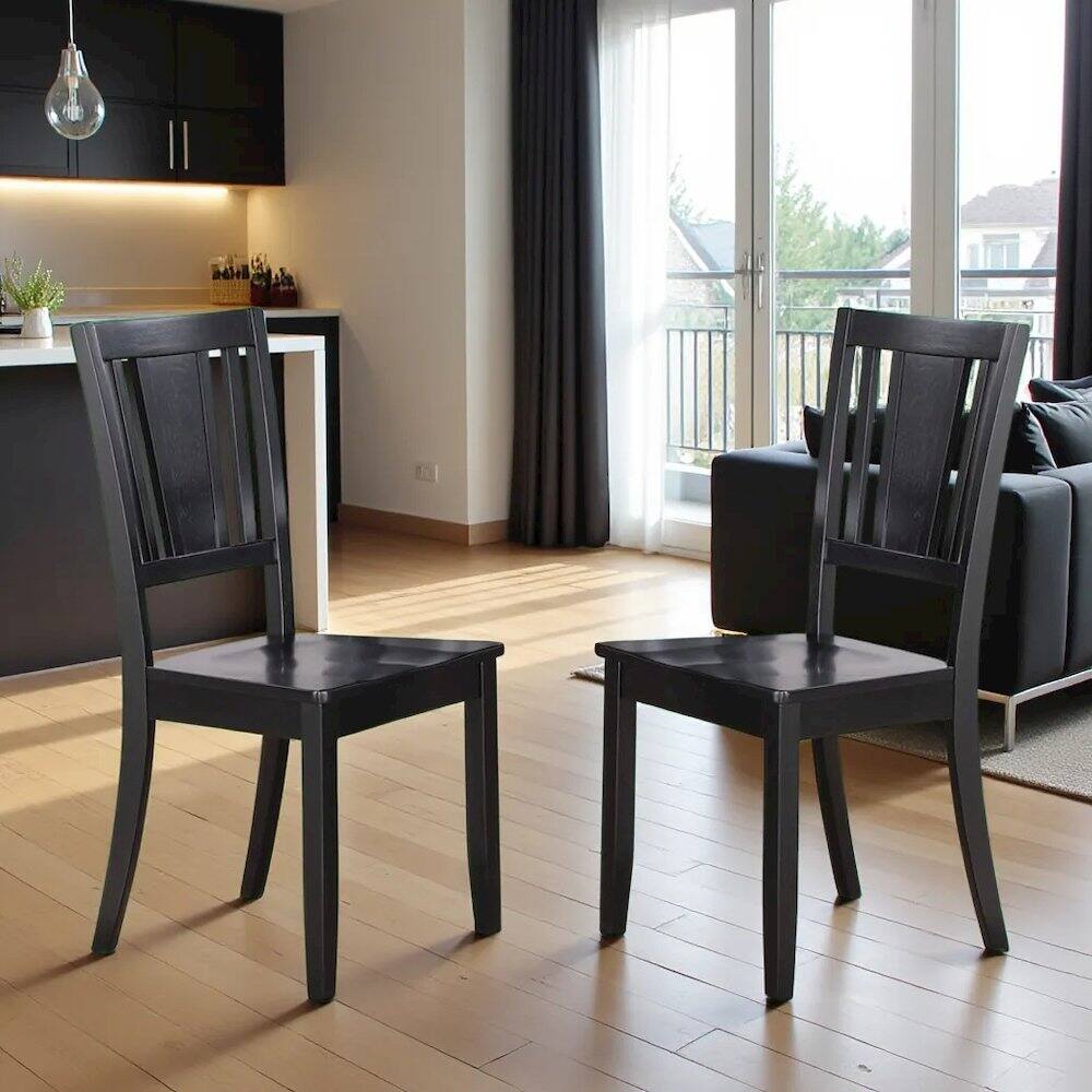 Angle. FurniFact - Elegant Black Wooden Dining Chairs – Classic Design - Black.