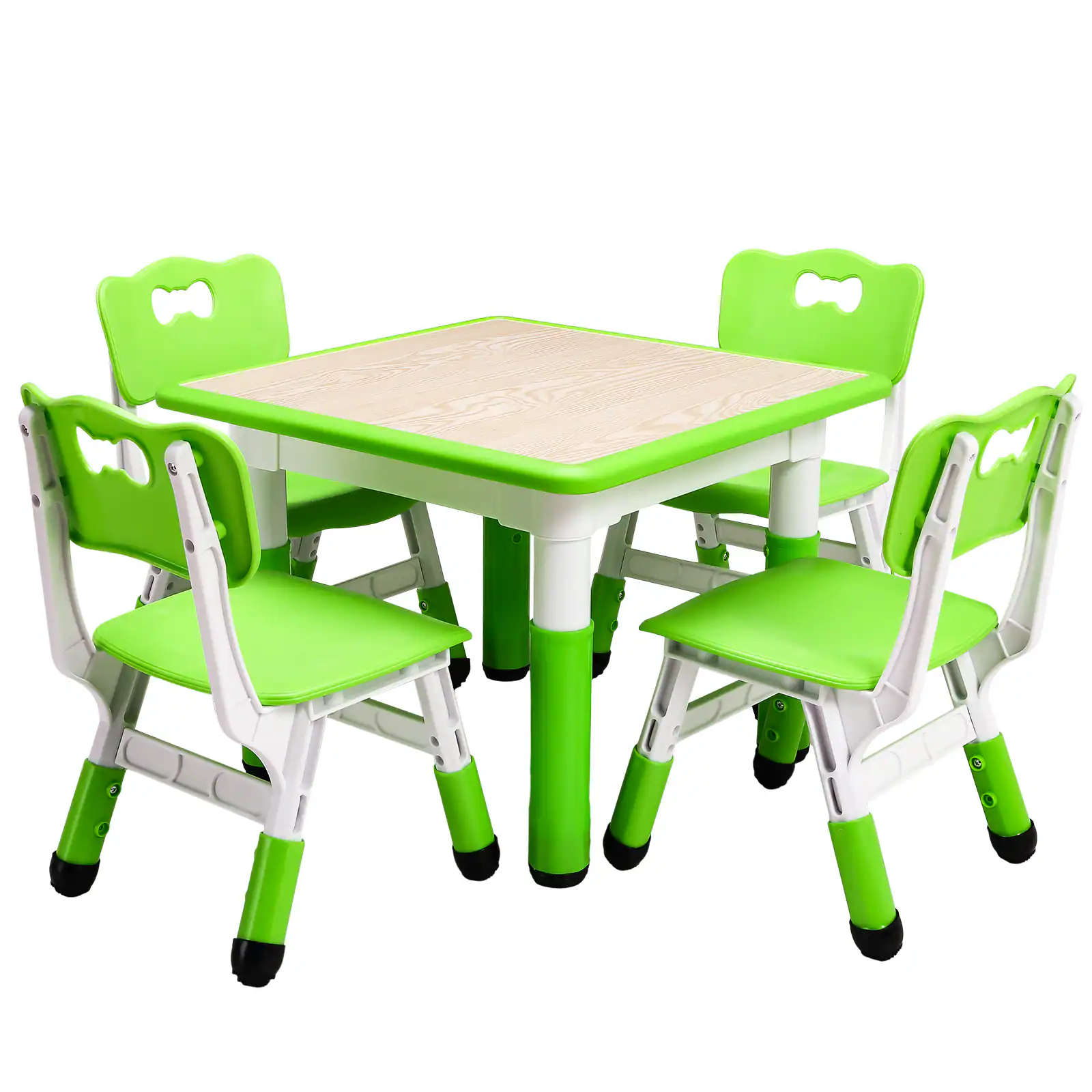 Front. Acekool - Kids Table and Chairs Set, Toddler Height Adjustable Desk with Graffiti Desktop, 4 Seats - Green.