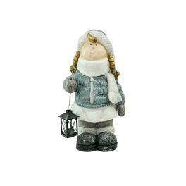 Northlight - 18" Snowy Woodlands Little Girl Holding Tea Light Lantern Christmas Figurine - Blue