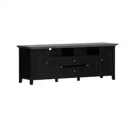 Simpli Home - Amherst 72 inch Wide Solid Wood Transitional TV Stand - Black/Smoky Brown