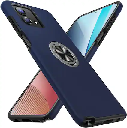 Front. Entronix - Entronix Protective Phone Case for Moto G Power 2024 with 360° Ring Gripstand - Navy.