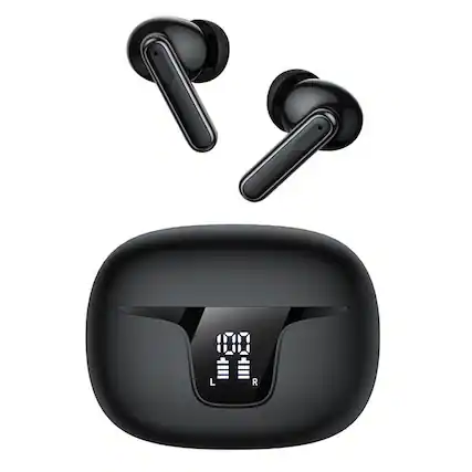 Front. PRIMEPLUS - ANC Wireless Earbuds, 60ms Low Latency Bluetooth Earphones for Gaming & Music, 28H Playtime LED Display, Touch Control - Black.