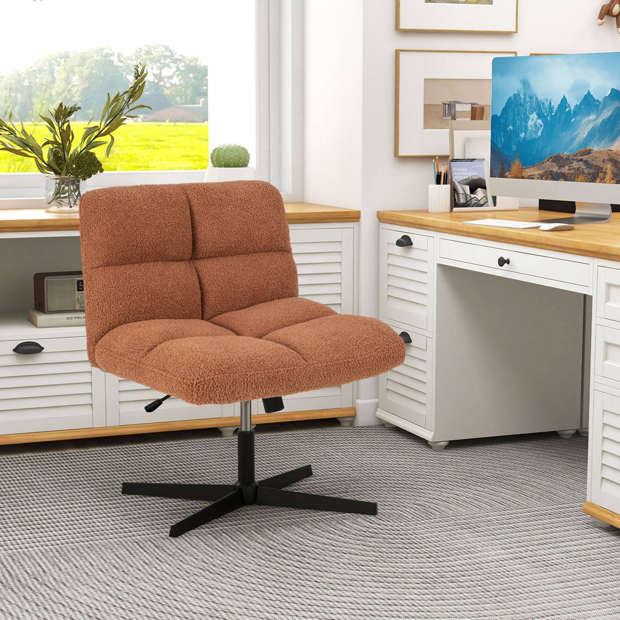 Alt View 15. Costway - Modern Armless Swivel Office Chair with Adjustable Height - Brown.