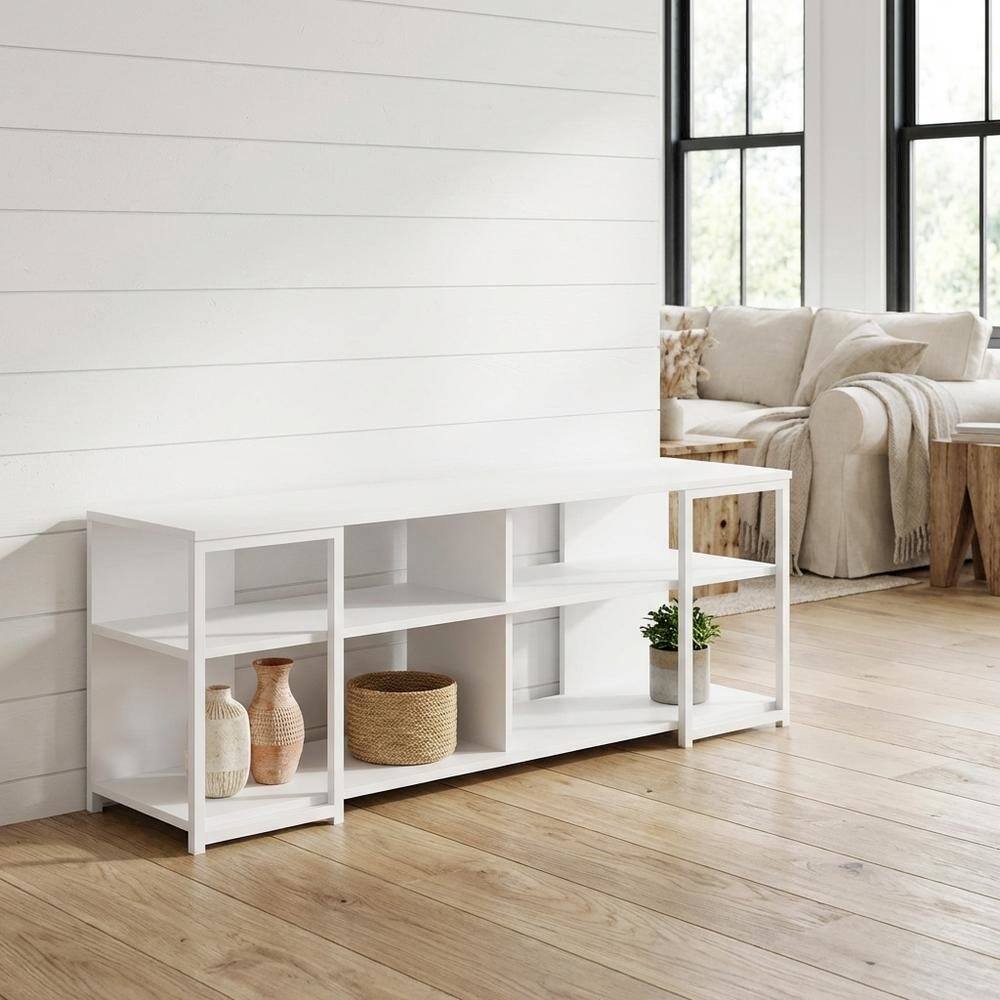 Alt View 1. FurniFact - White Modern TV stand, up to 65-inch flat screens, metal, wood construction - White.