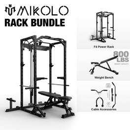 Mikolo - Power Rack Cage with LAT Pulldown System,1200 lbs Capacity Power Rack with 800 lbs Capacity Weight Bench - Black