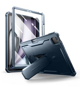 Dexnor - Case for iPad Air 13” M4/M3/M2 with 360° Rotating Hand Strap& Screen Protector Shockproof Full-Body Bumper Cover - Navy Blue