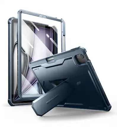 Front. Dexnor - Case for iPad Air 13” M4/M3/M2 with 360° Rotating Hand Strap& Screen Protector Shockproof Full-Body Bumper Cover - Navy Blue.