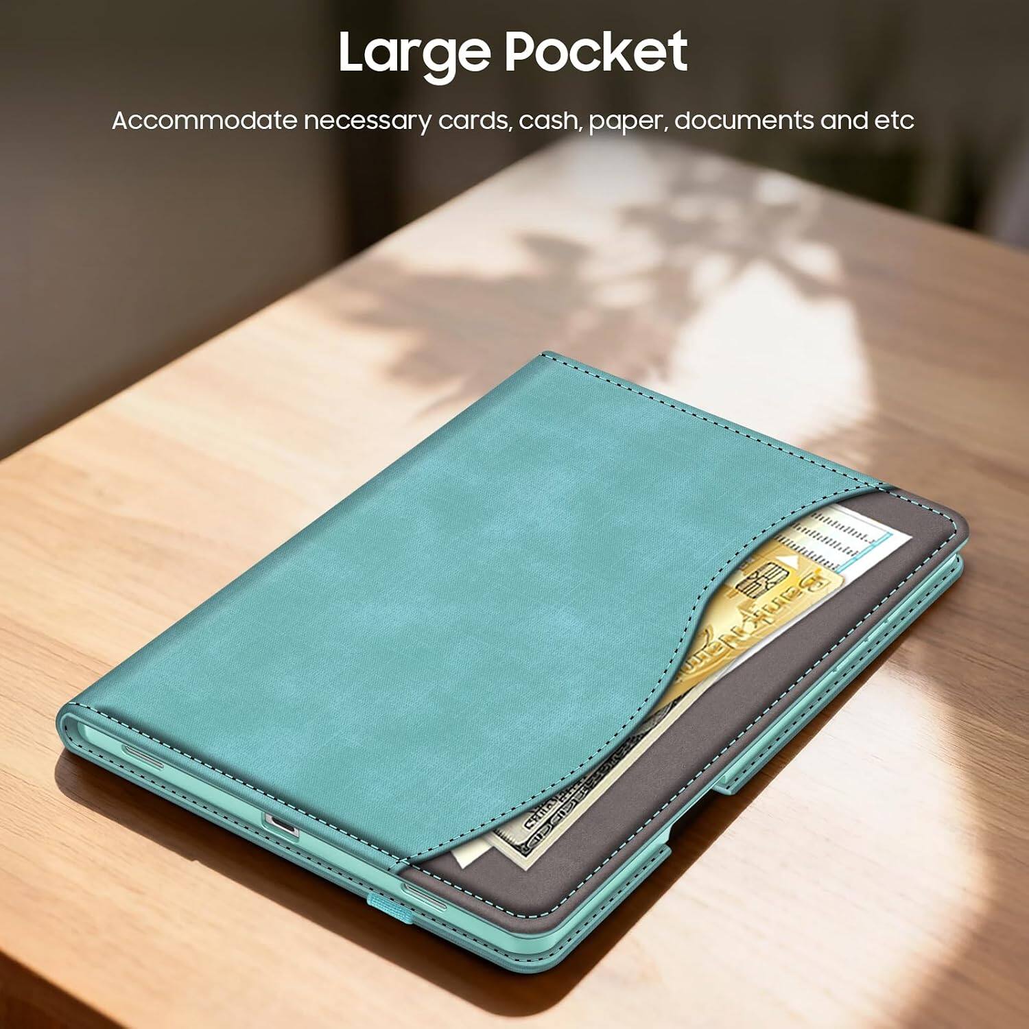 Large Pocket  
Accommodate necessary cards, cash, paper, documents and etc