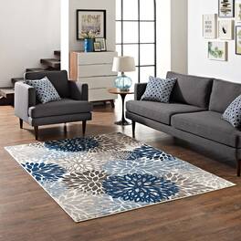 Modway - Calithea Vintage Classic Abstract Floral Area Rug - Blue Brown and Beige