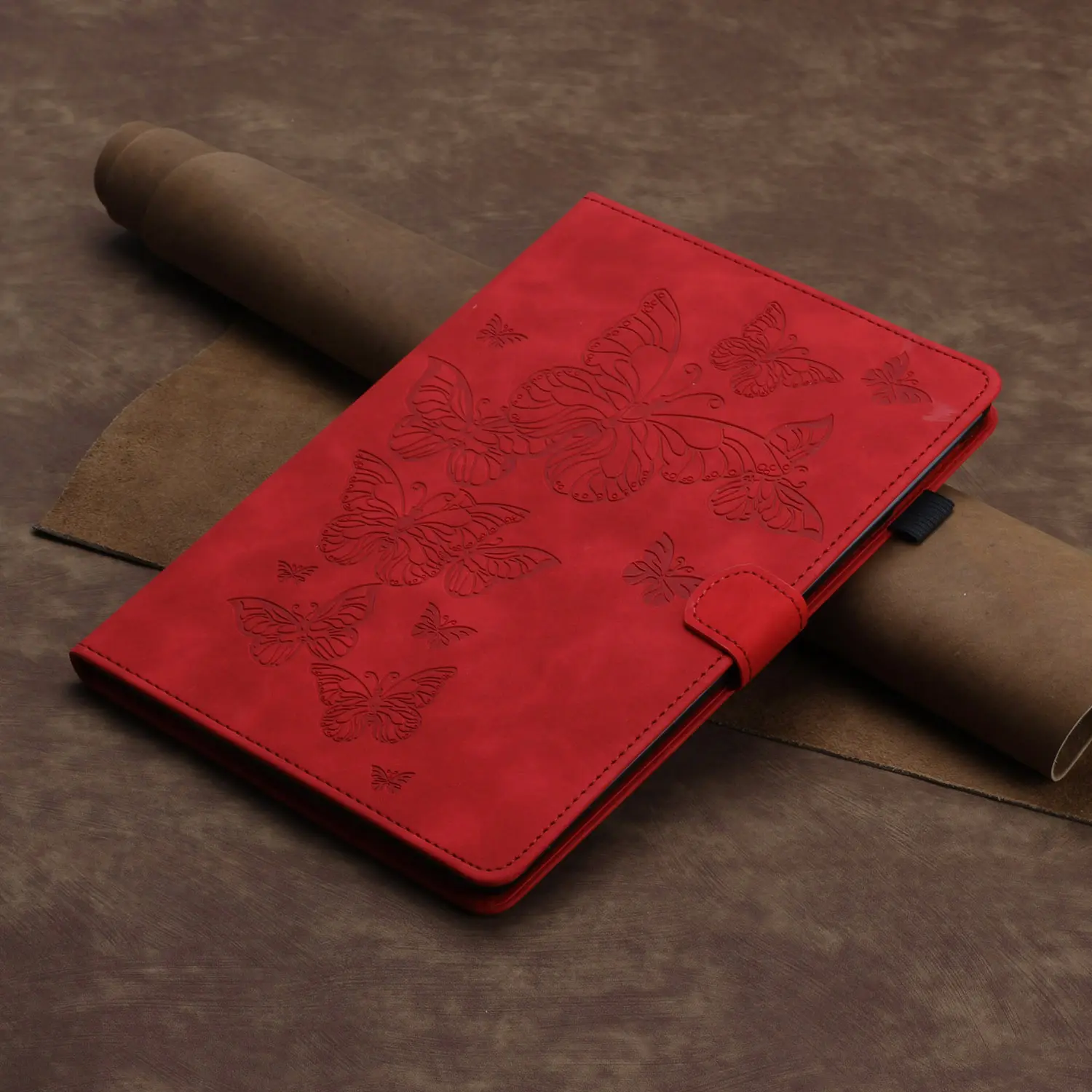 Alt View 5. Dteck - Case for Apple iPad (A16) 11" 2025 and iPad 10th Gen 10.9" 2022,Butterfly Embossed PU Leather Card Slot Stand Flip Cover - Red.