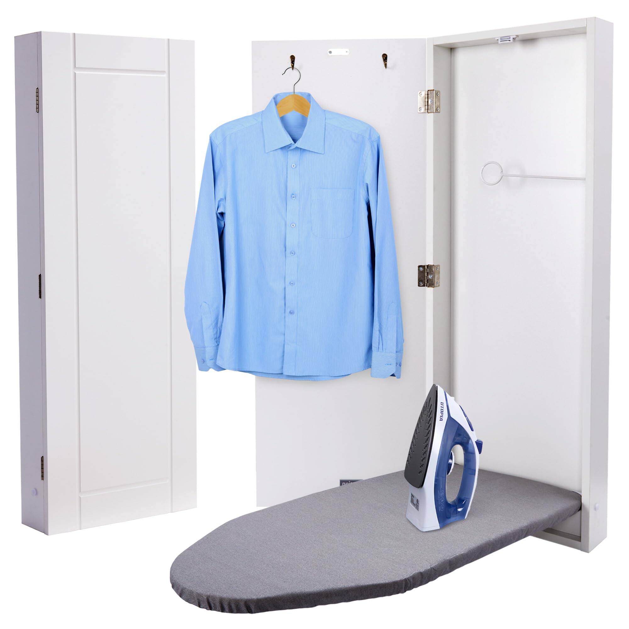 Front. Ivation - Ironing Board, Wall Mounted Ironing Board Cabinet W/Left Side Door & Release Lever - White.