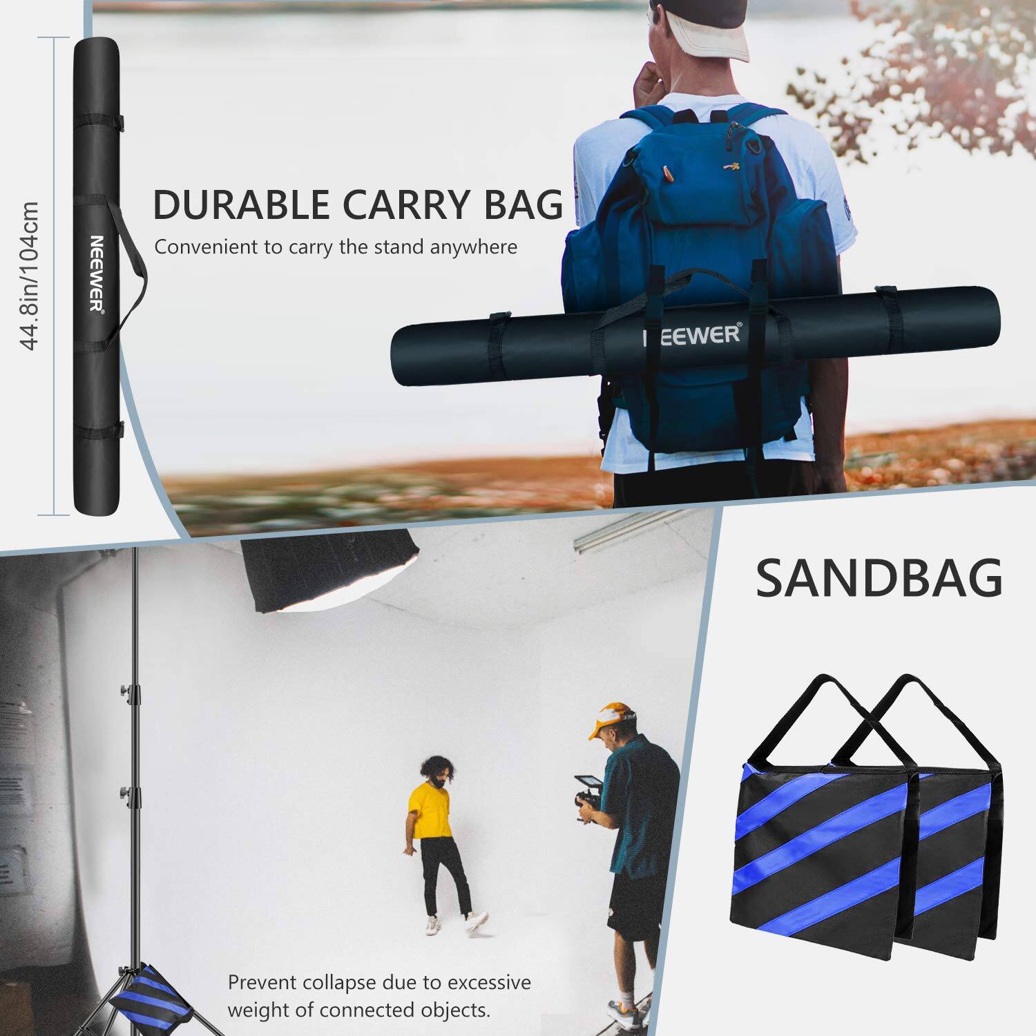 04cm 8in/1 44 DURABLE CARRY BAG Convenient to carry the stand anywhere NEEWER EEWER SANDBAG Prevent collapse due to excessive weight of connected objects.