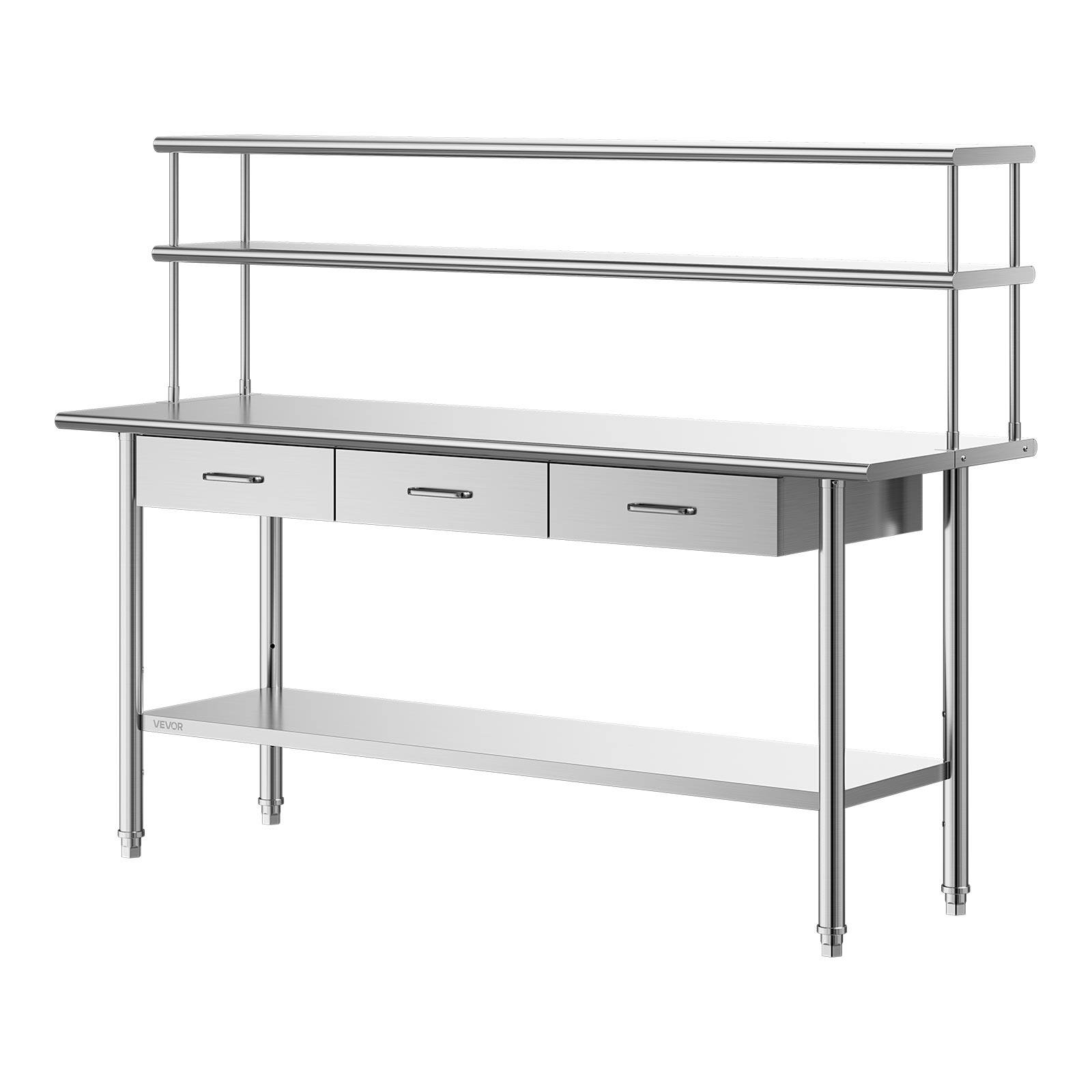 Alt View 5. VEVOR - Stainless Steel Work Table, 24x72 Inch Food Prep Table with Overshelves and 3 Drawers, Commercial Kitchen Workstation - Silver.