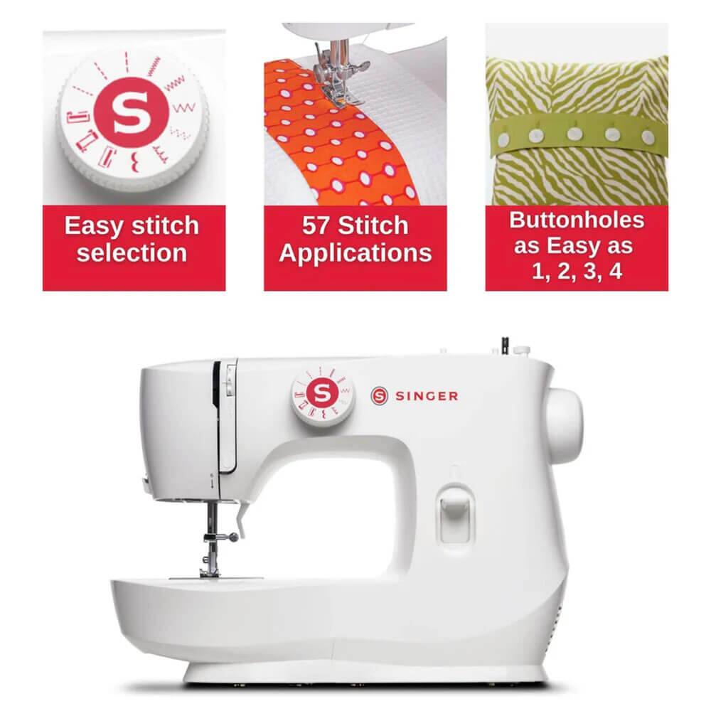 Easy stitch selection  
57 Stitch Applications  
Buttonholes as Easy as 1, 2, 3, 4  

SINGER