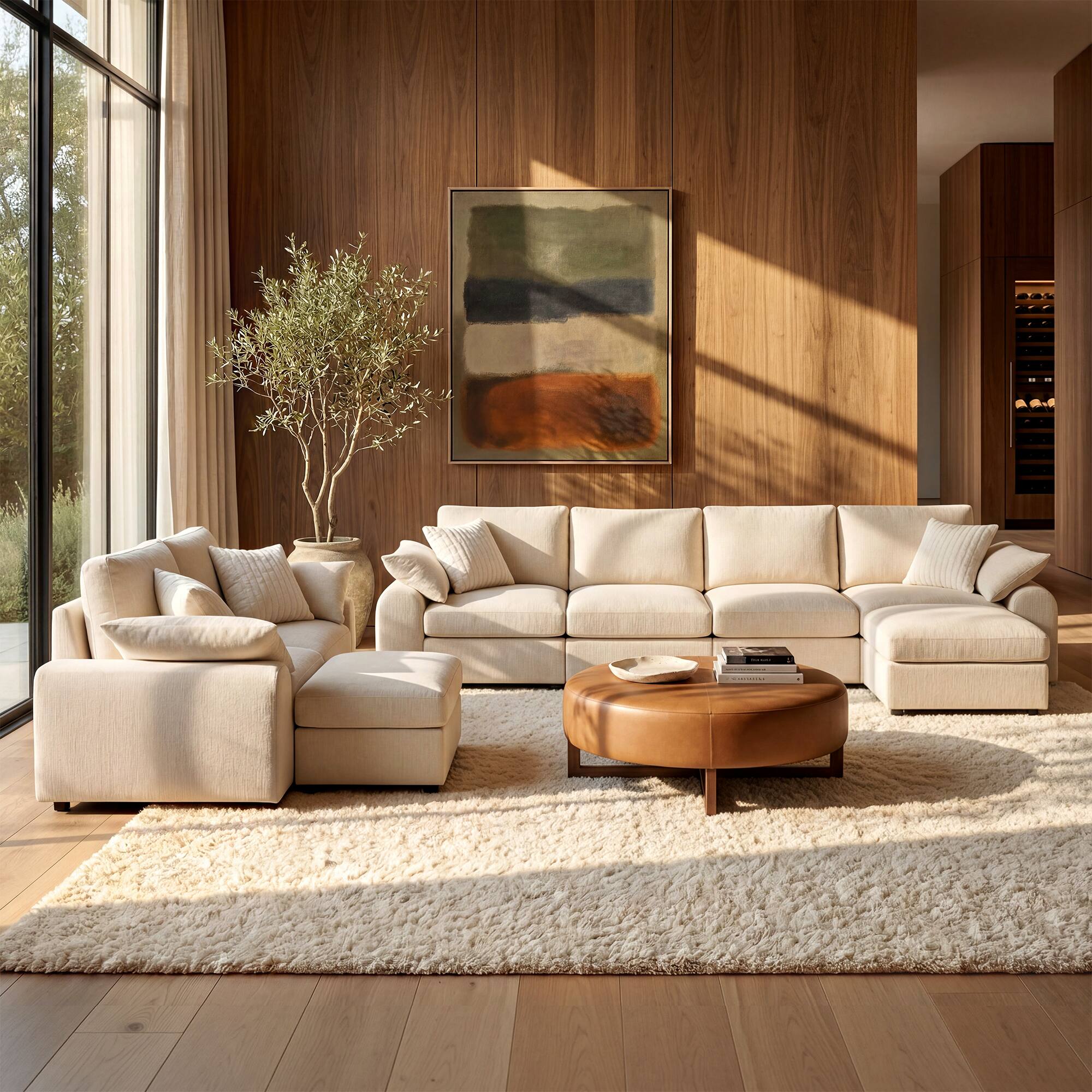 Angle. ModernMate - Chenille Cloud Modular Sectional, Down-Blend Cushions, Tool-Free Assembly, Machine-Washable Covers - Beige.