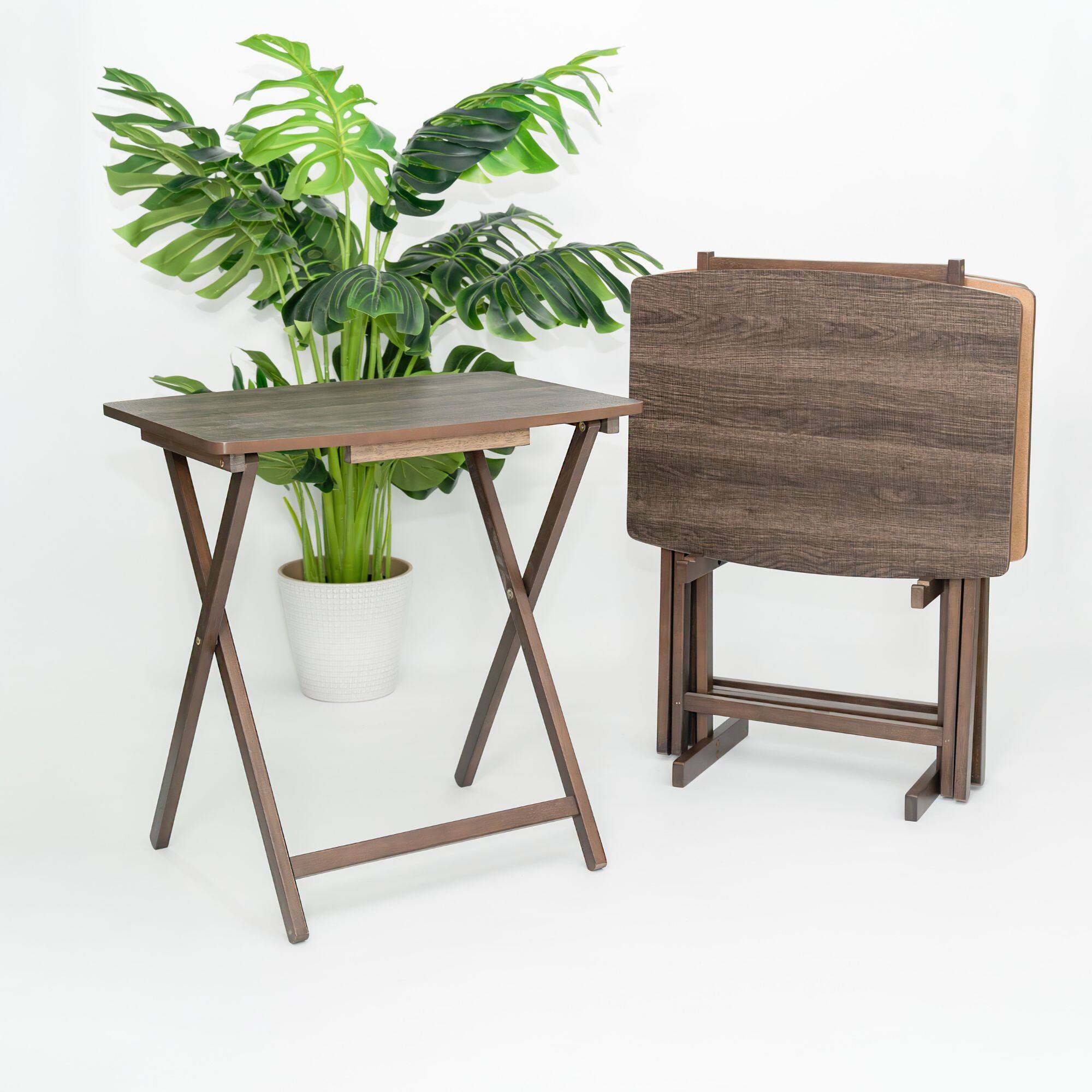 Alt View 3. PJ Wood - PJ Wood 5 Pack XL Oversize Tray Table, Living Room or Kitchen, Rustic Espresso - Rustic Espresso.