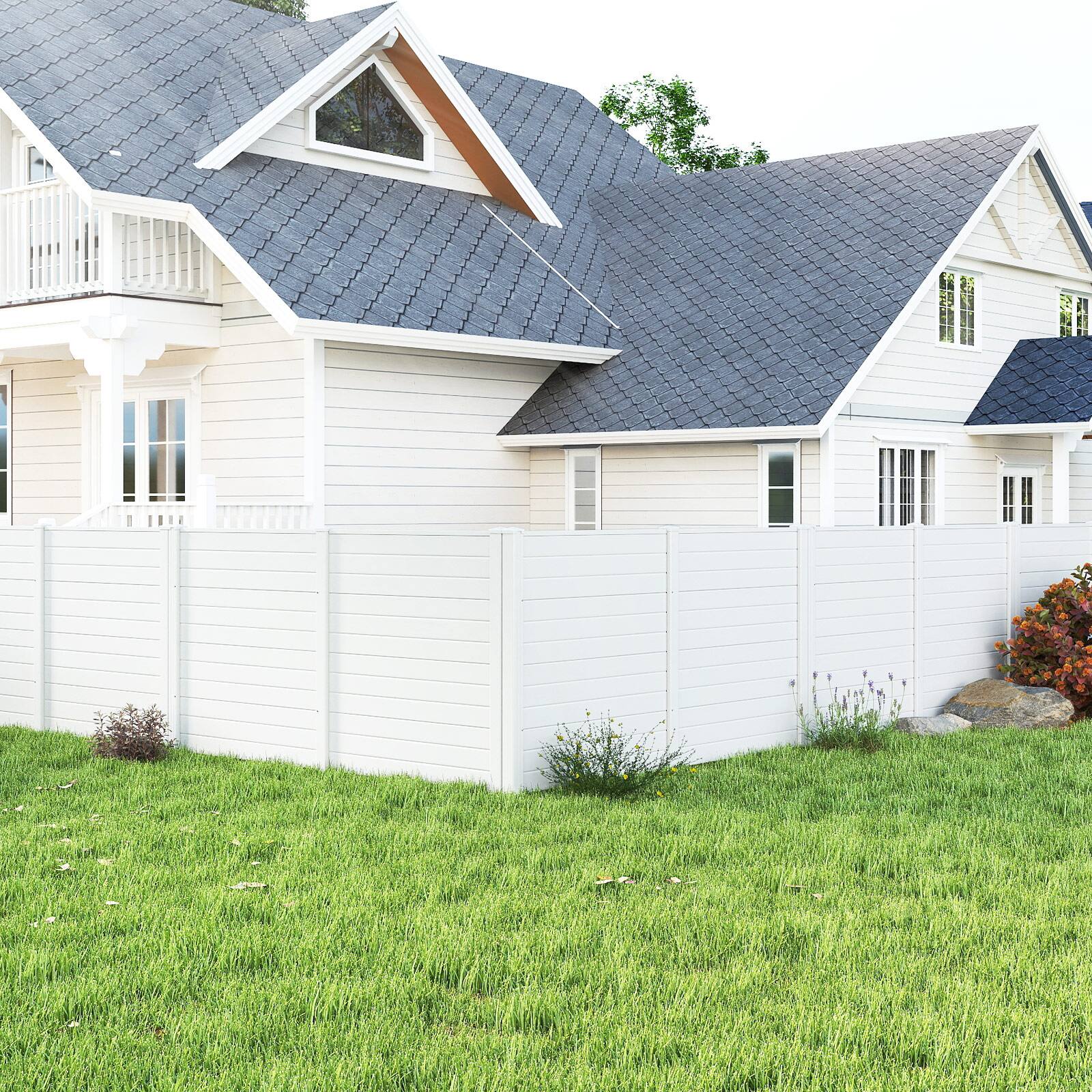 Alt View 3. Gymax - Gymax 2PCS PP Privacy Fence Screen 48'' H x 48'' W 4 Panels with Galvanized Ground Stakes White - White.