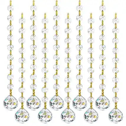 Front. Fabibe - 10pcs Crsytal Crystal Garland Strands Hanging Glass Chandelier Beads Chains 20mm Balls Prisms With Pendants Parts - Balls.