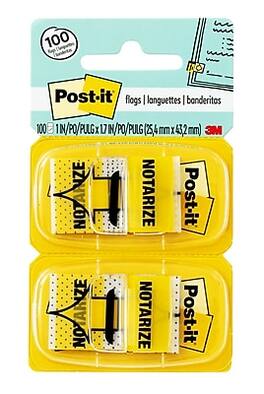 Post-it - 'Notarize' Message Flags, 1" Wide, 100 Flags/Pack (680-NZ2) - Yellow