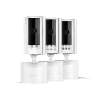 Front. Ring - 3-Pack Pan-Tilt Indoor Security Cam with 360° Horizontal Pan Coverage, Live View & Two-Way Talk, and HD Video - White.