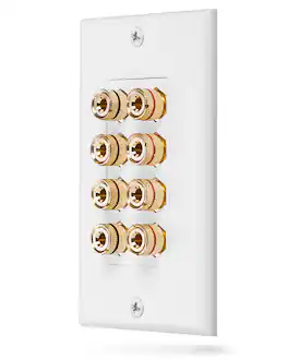 Fosmon - Quad Speaker Home Theater Wall Plate, Copper Banana Binding Post Coupler Type Audio Wall Plate for 4 Speakers - White