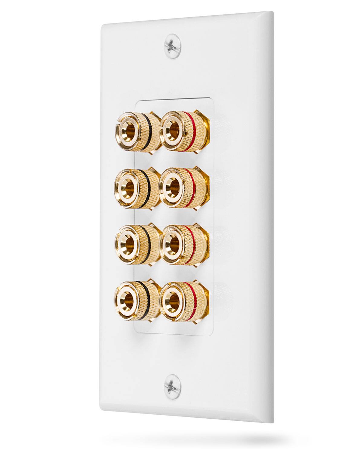 Front. Fosmon - Quad Speaker Home Theater Wall Plate, Copper Banana Binding Post Coupler Type Audio Wall Plate for 4 Speakers (White) - White.