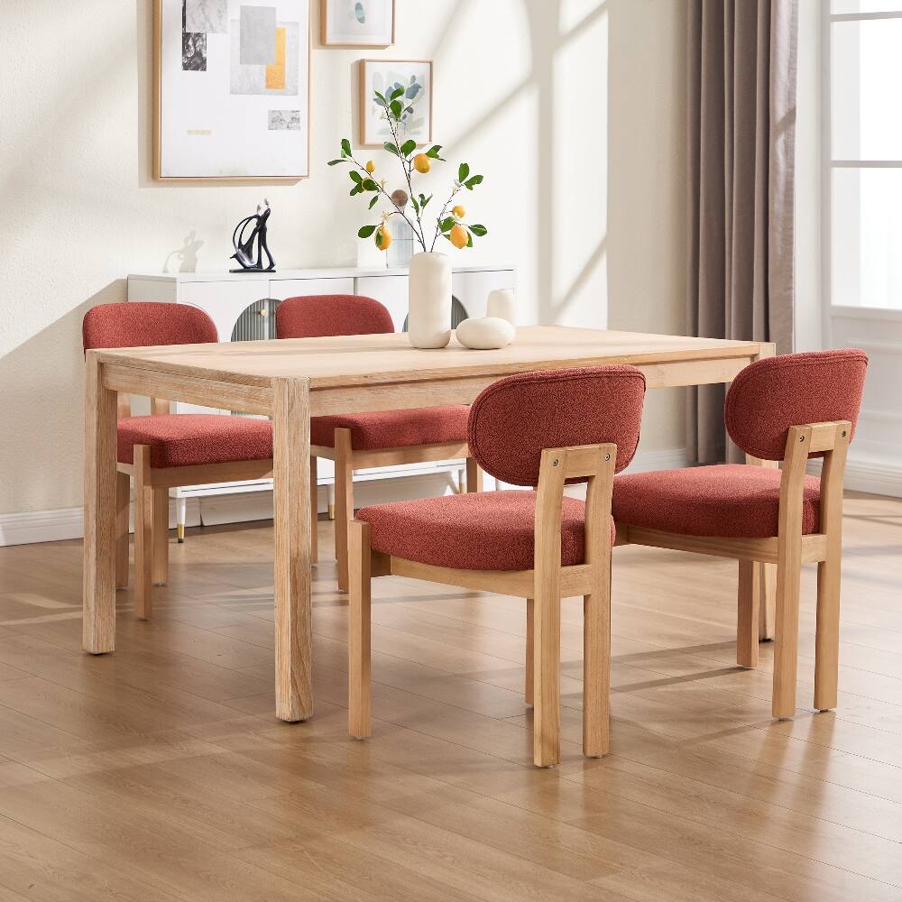 Alt View 2. Loheer - Loheer Wooden Dining Chairs Set of 2 Modern Fabric Upholstered Kitchen Farmhouse Dinner Chair Dark Orange - Dark Orange.