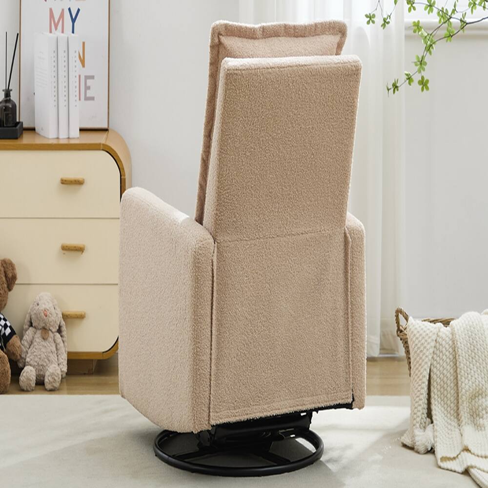 Back. Loheer - Loheer Swivel Rocker Recliner Teddy Fleece Glider Nursery Rocking Chair for Baby Room Oatmeal - Oatmeal.